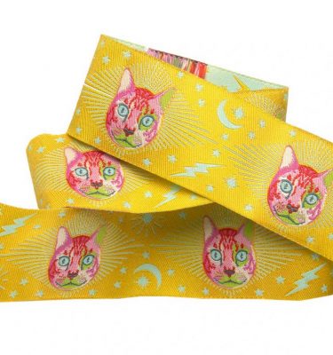 Tula Pink Ribbon - Curiouser - Cheshire Cat yellow